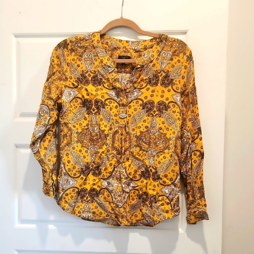 Talbots Yellow Paisley Women's Top Med Petite
